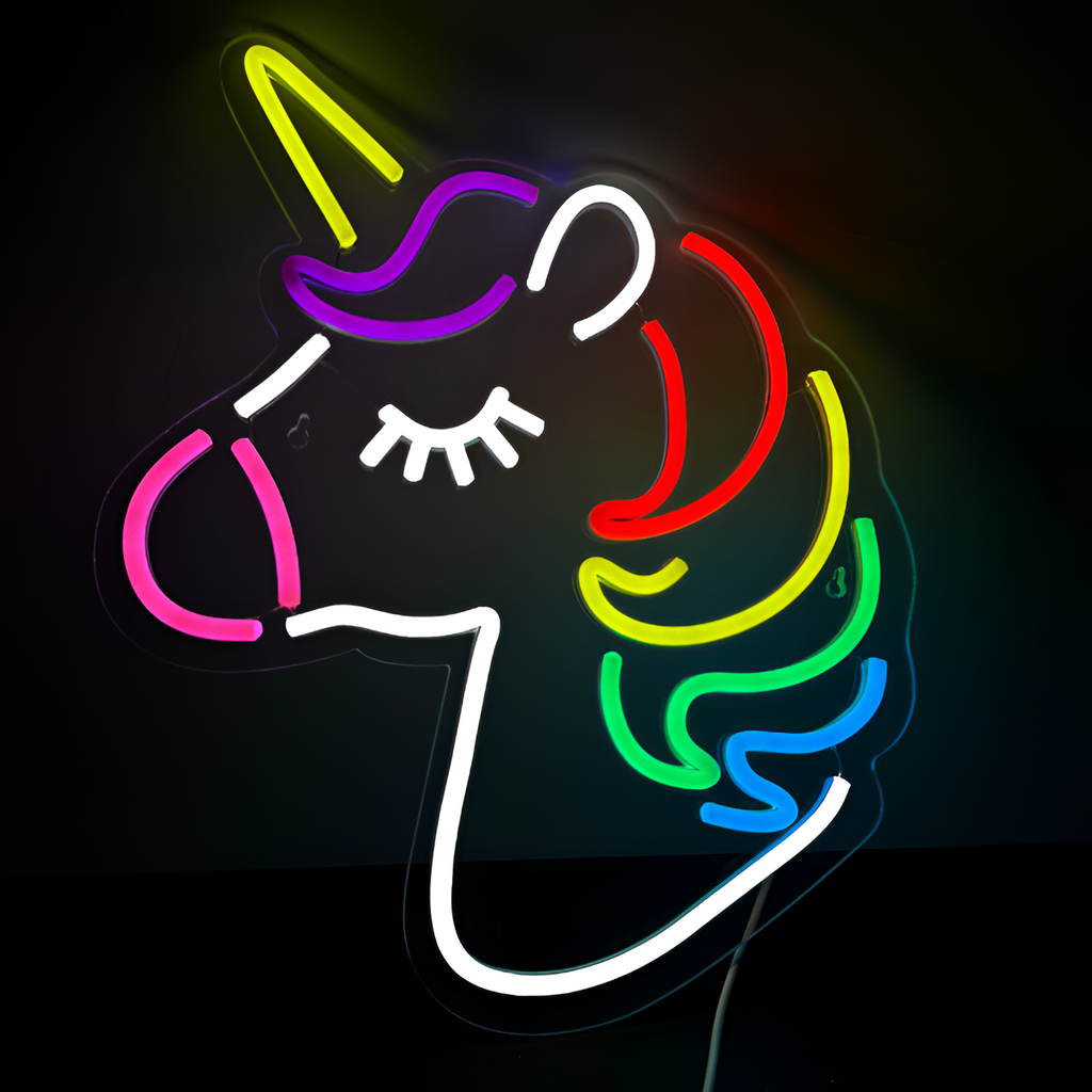 Unicorn Regnbue Neonvæglampe - Indretning til Børneværelset