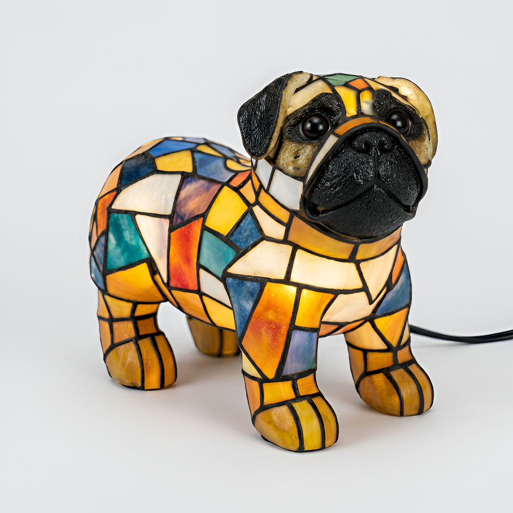 Stained Glass Mops Bordlampe - Farverig Dyreindretning