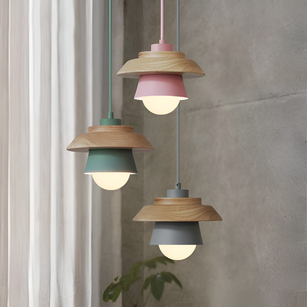 Nordic Pendellampe i Træ - Moderne Macaron Loftslampe