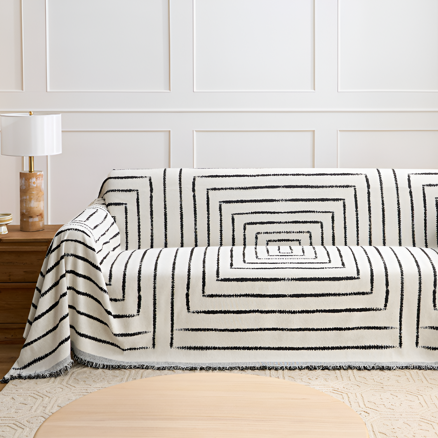 Geometrisk Frynse Sofa Tæppe - Vævet