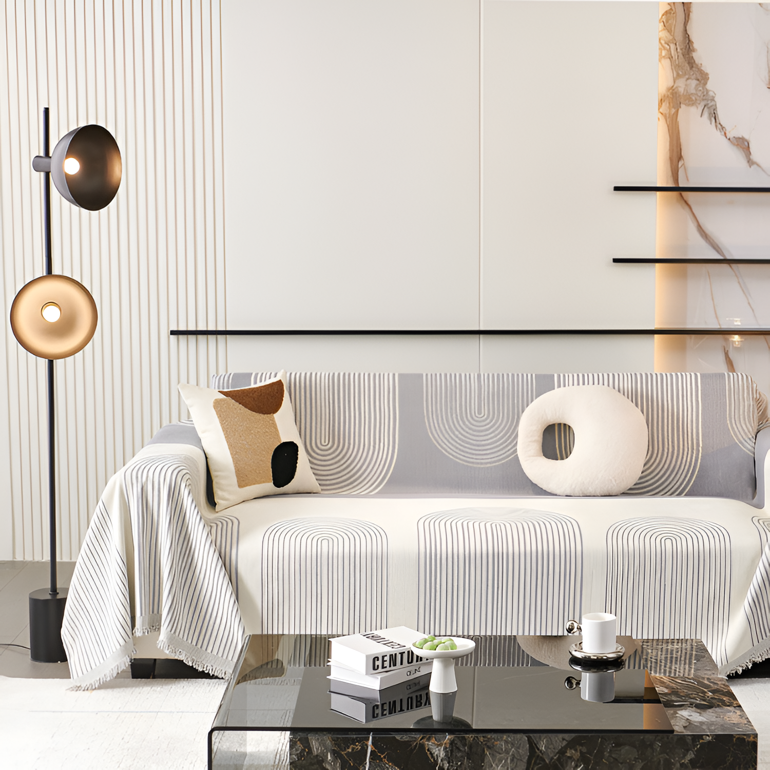Minimalistisk Vævet Sofatæppe – Geometrisk