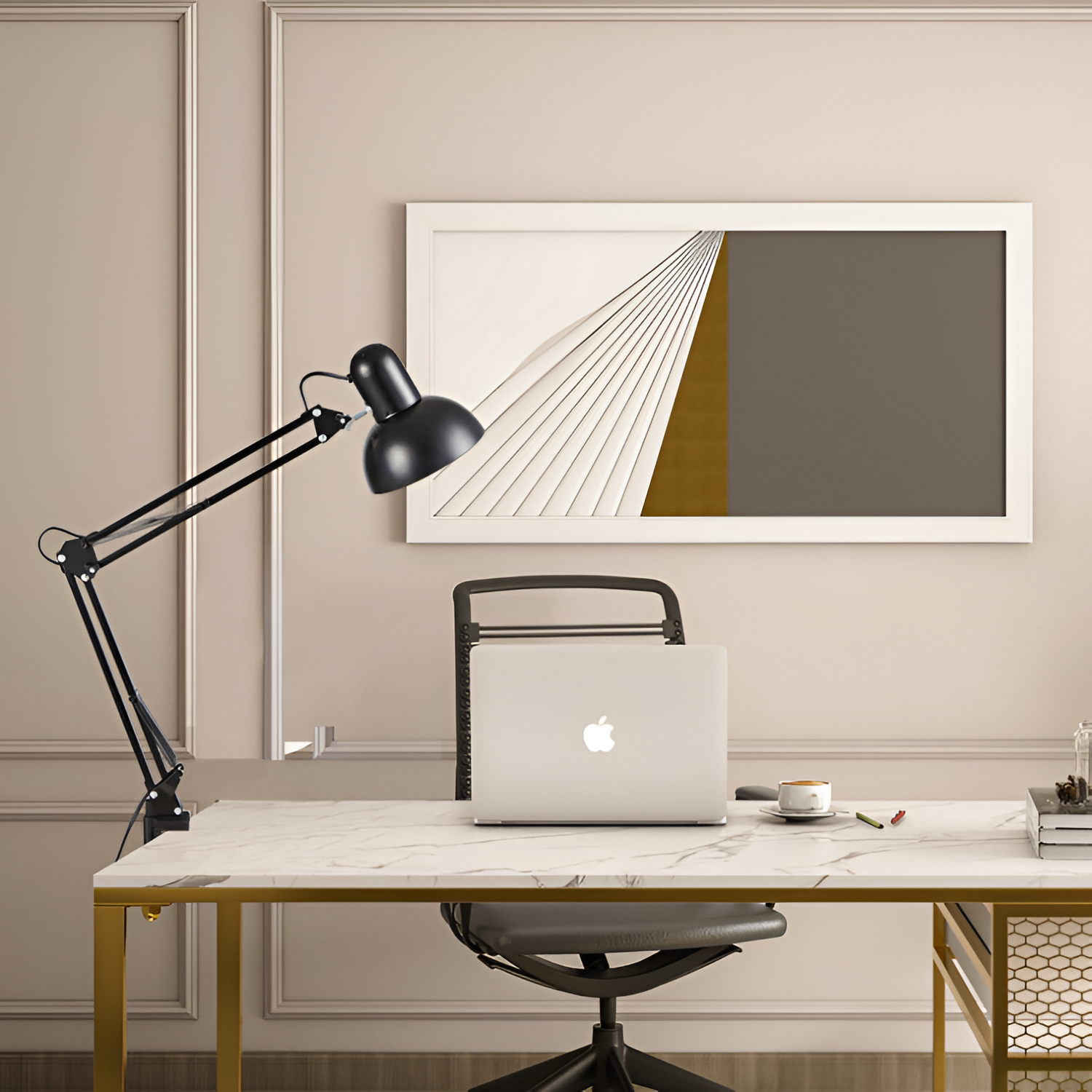 Bordlampe med udtrækkelig lang arm og klemme – minimalistisk