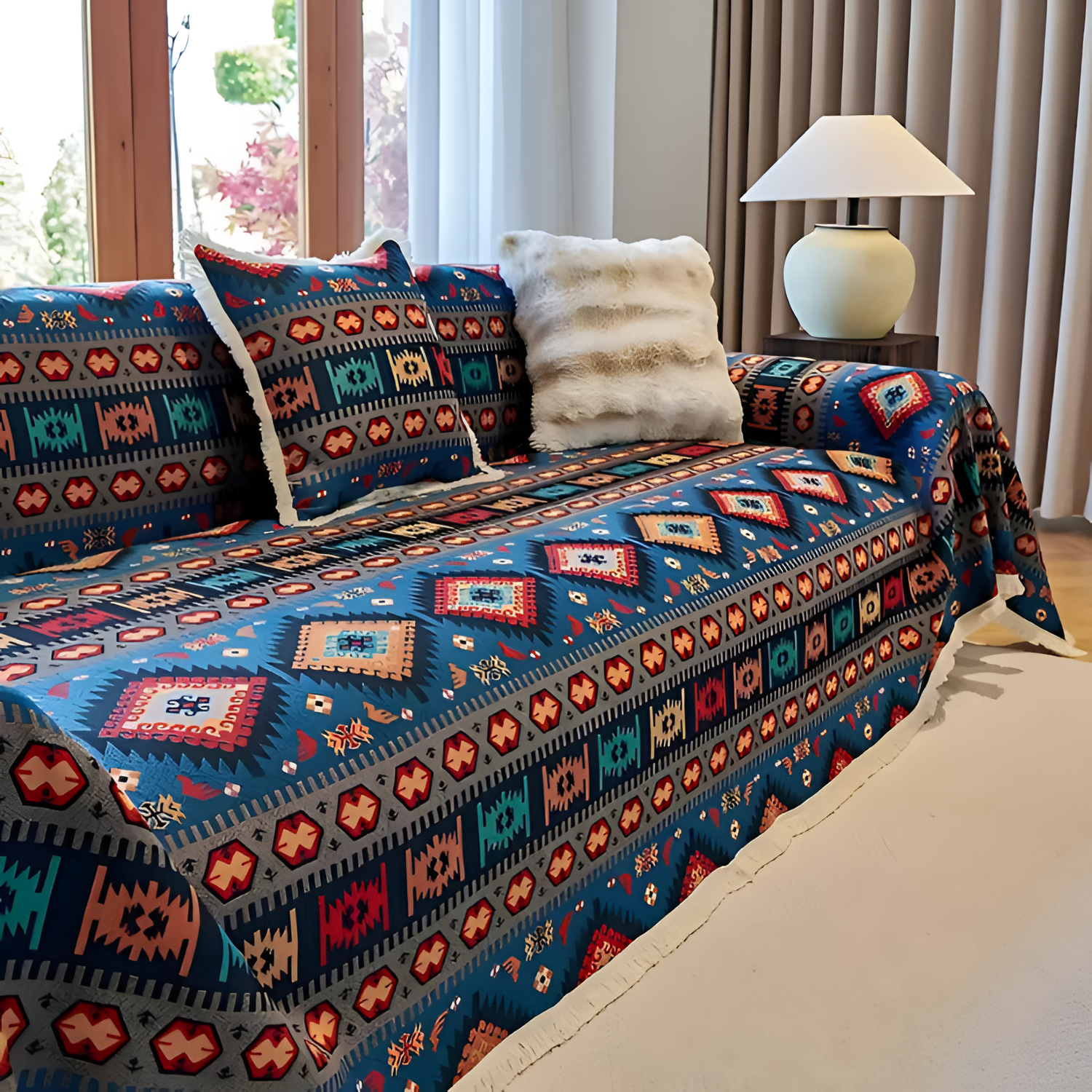 Bohemisk Geometrisk Sofatæppe - Marokkansk Stil