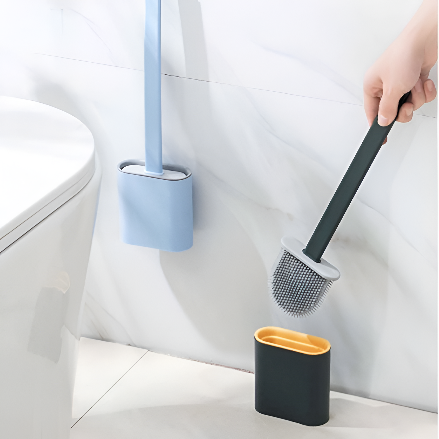 Minimalistisk Langskaftet Toiletbørste - Ensfarvet