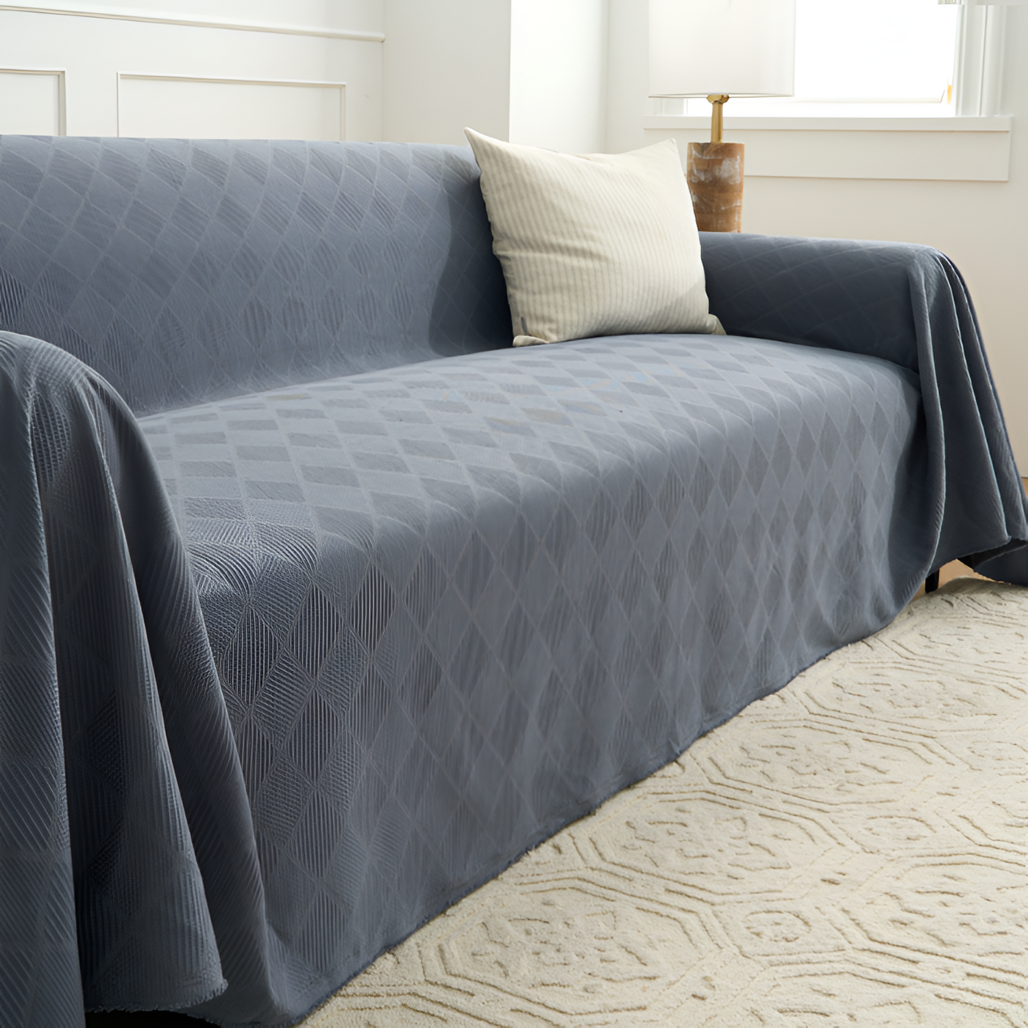 Geometrisk Tekstureret Sofaovertræk - Plaid
