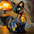 Mosaik Katte Bordlampe - Farverigt Glas til Stuen LED