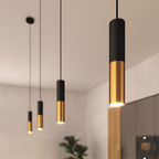 Sort og Messing Pendellampe - Moderne Cylindrisk Lampe