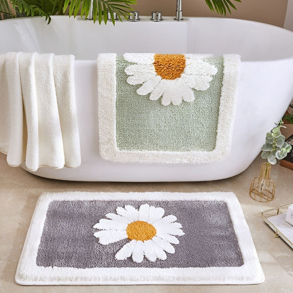 Plysset Tuftet Blomsterbademåtte - Skridsikker