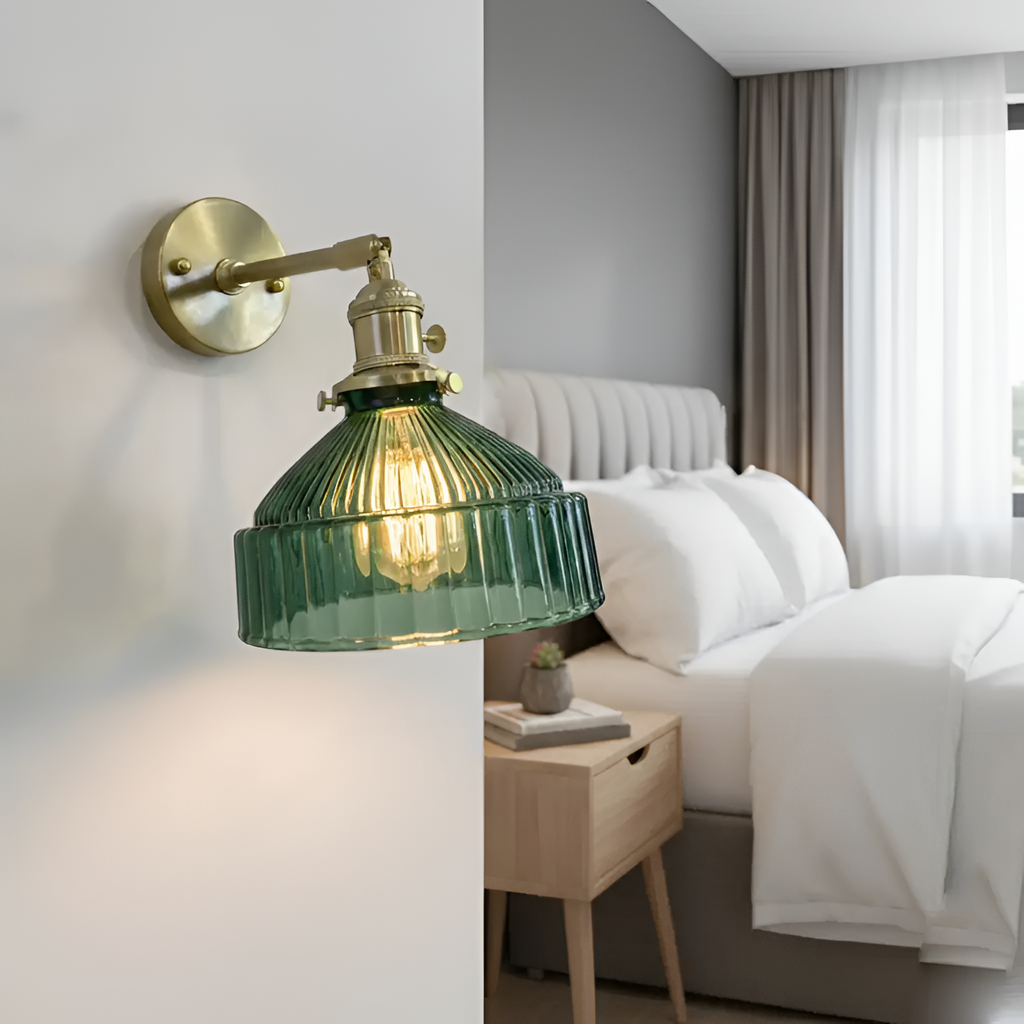 Grøn Væglampe I Rillet Glas - Vintage Stil Til Stuen