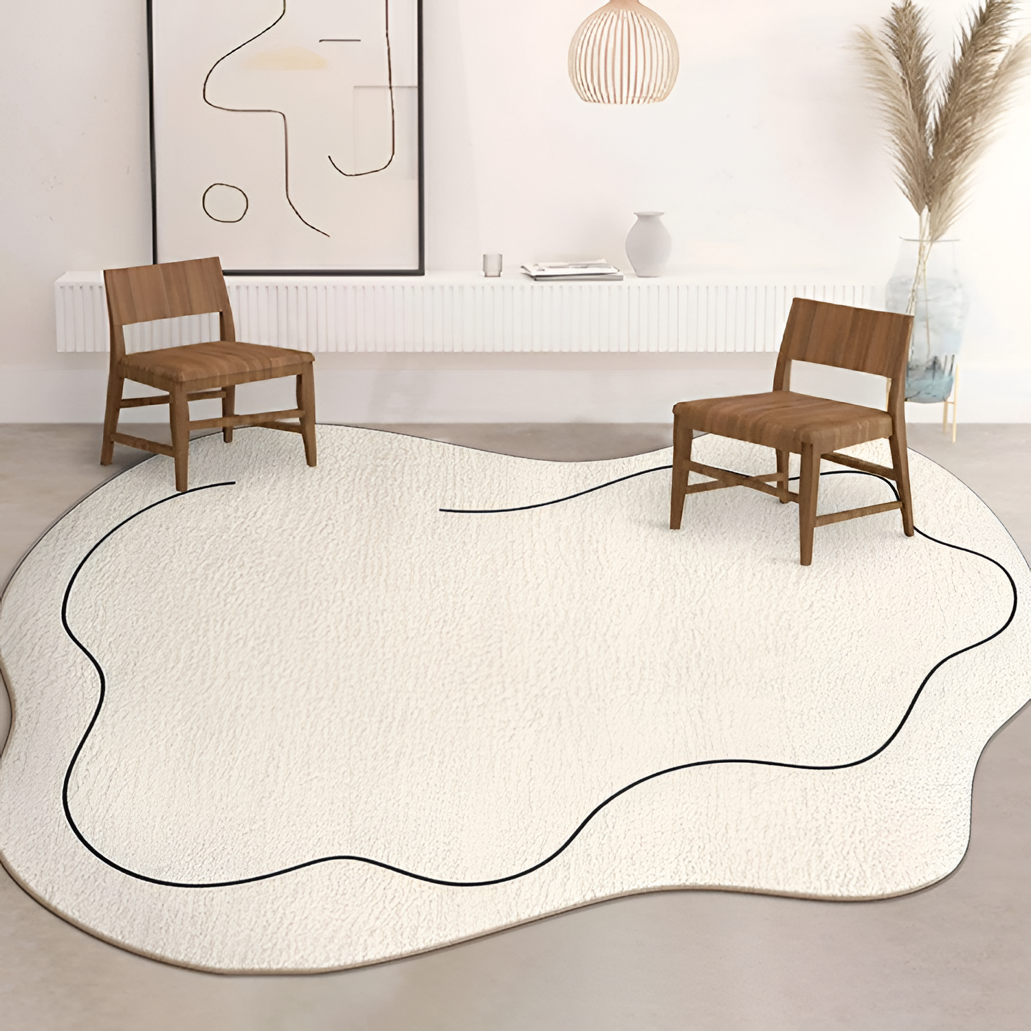 Uregelmæssigt Creme Tæppe - Minimalistisk Linjekunst