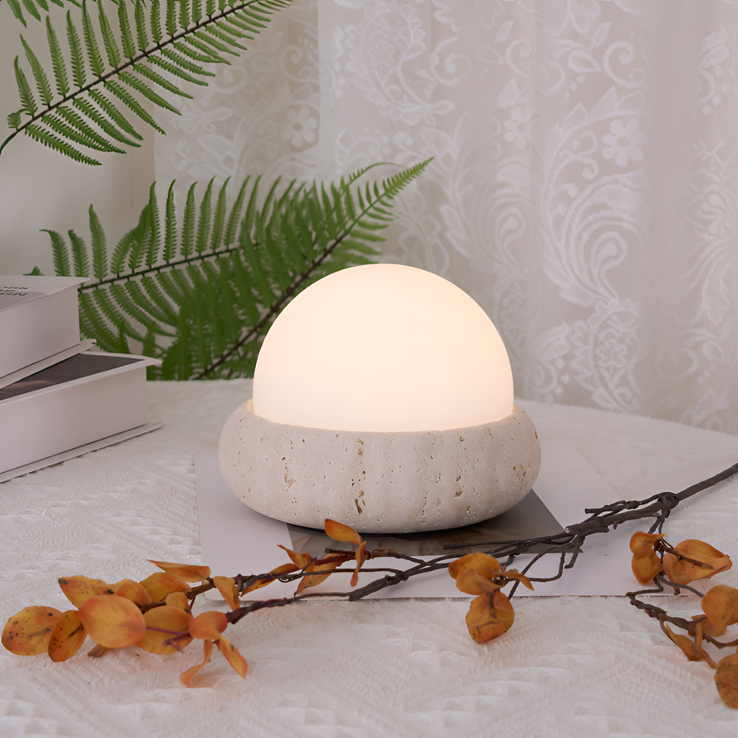 Skulpturel Travertin Bordlampe - Minimalistisk