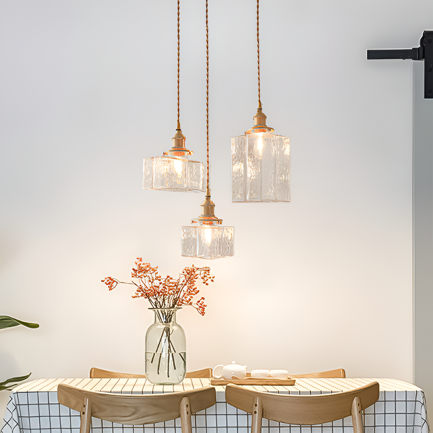 Tekstureret Glas Messing Pendellampe - Industriel