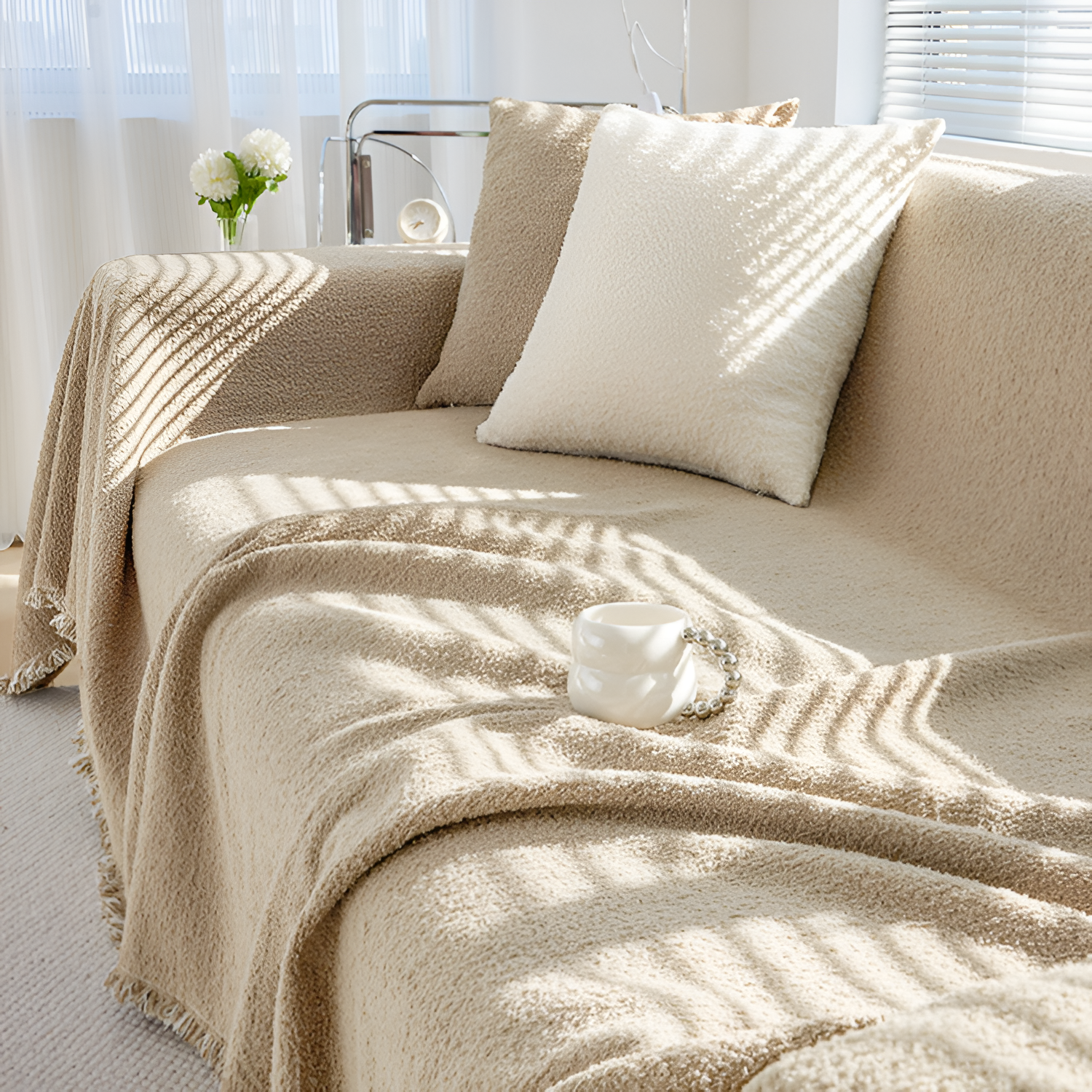 Minimalistisk Tekstureret Sofaovertræk - Ensfarvet
