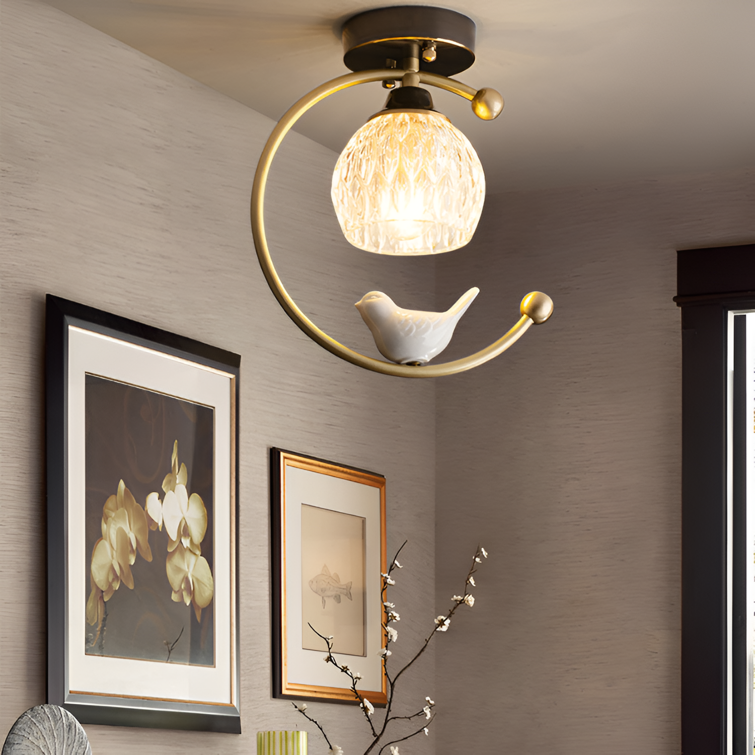 Crescent-figur med struktureret loftlampe – lysdæmpbar