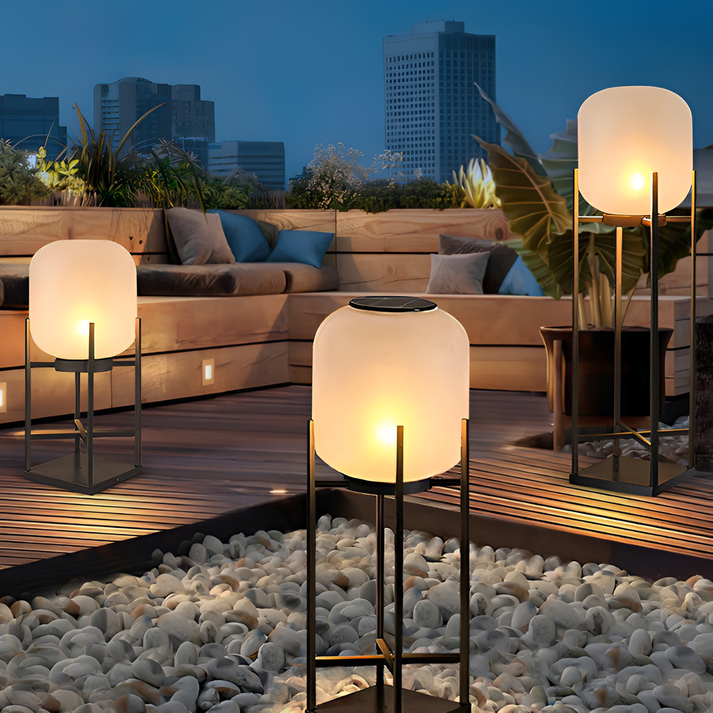 Geometrisk Industriel Solcelle Gulvlampe - Minimalistisk