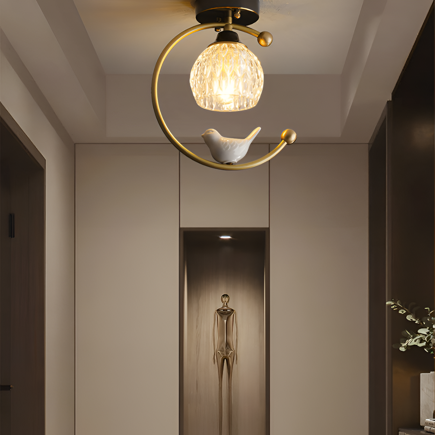 Crescent-figur med struktureret loftlampe – lysdæmpbar