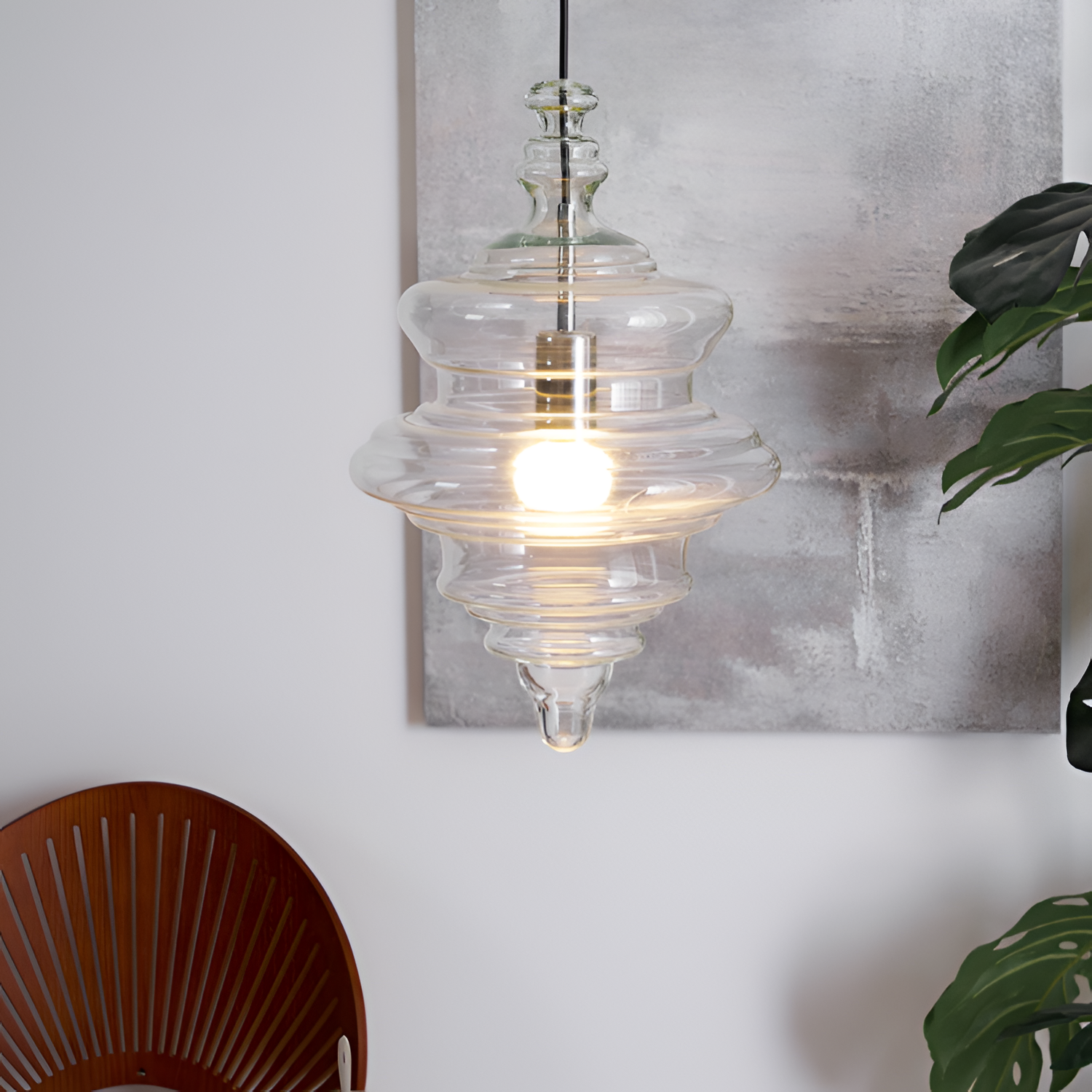 Skulpturel Rillet Glaspendel - Minimalistisk