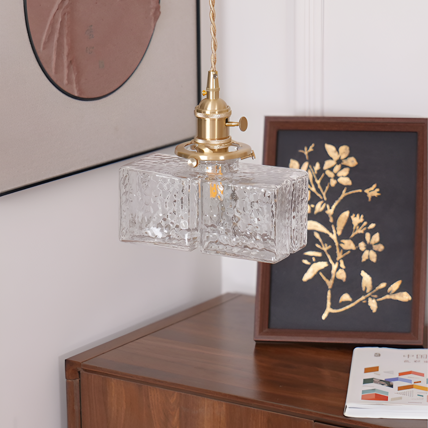 Tekstureret Glas Messing Pendellampe - Industriel