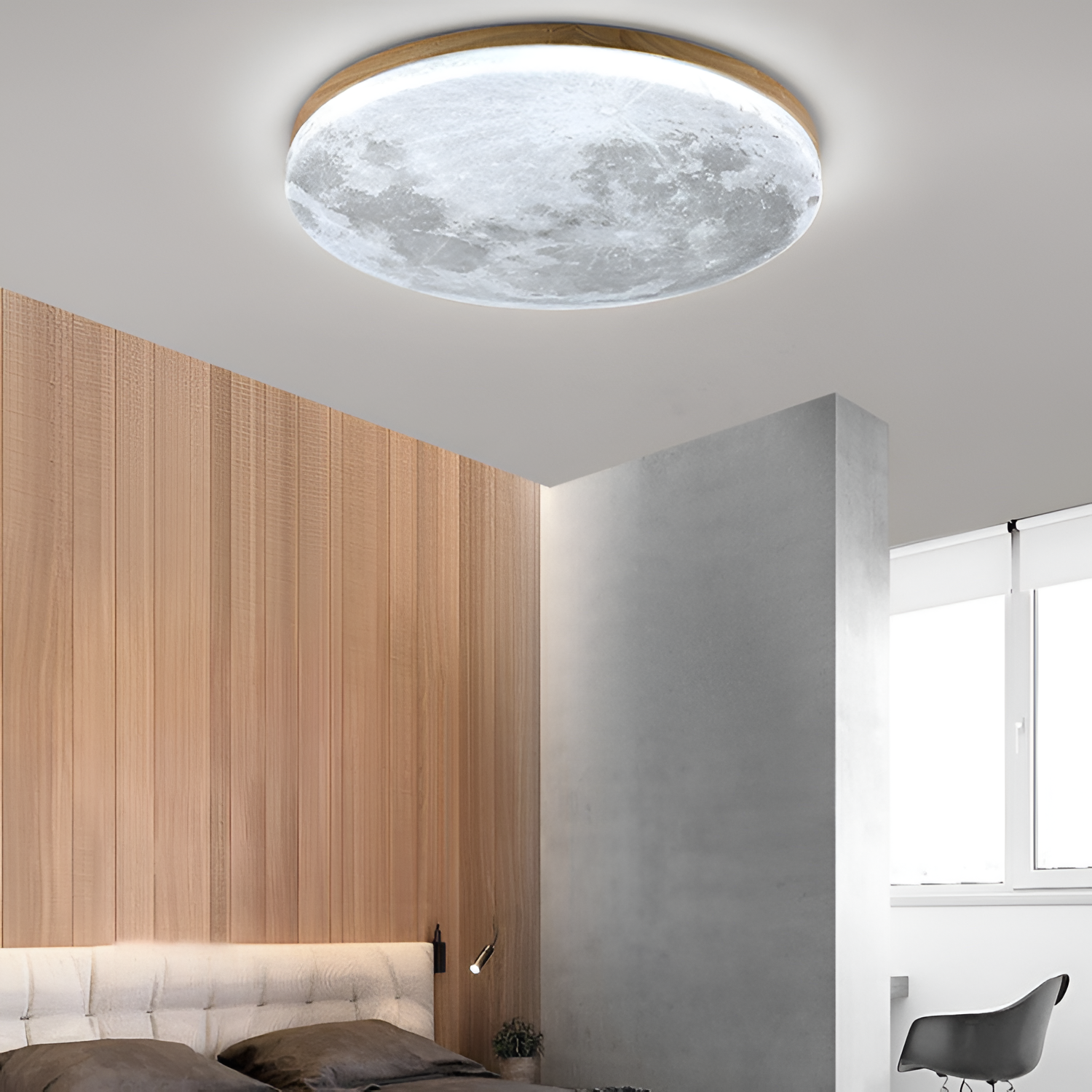 Minimalistisk loftslampe i måneform – indbygget