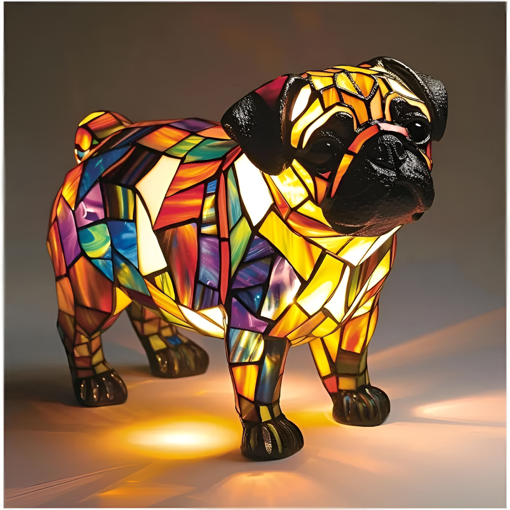 Kunstnerisk Led-natlampe Med Hundemosaik – Dekorativ