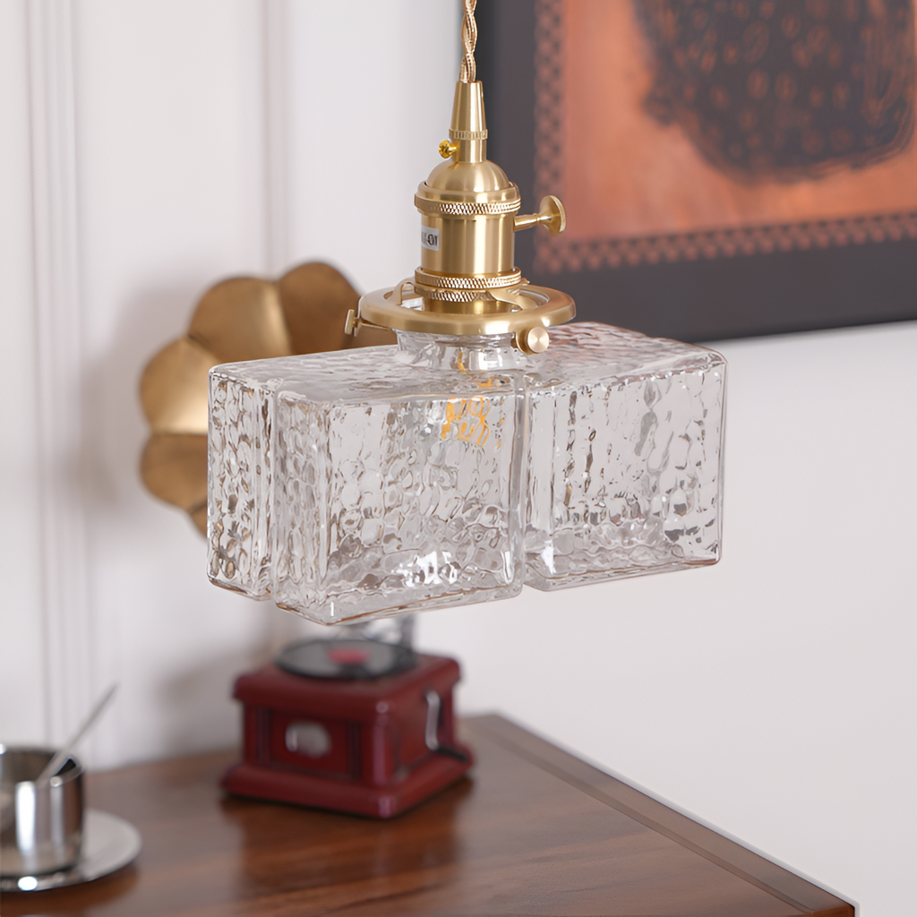 Tekstureret Glas Messing Pendellampe - Industriel