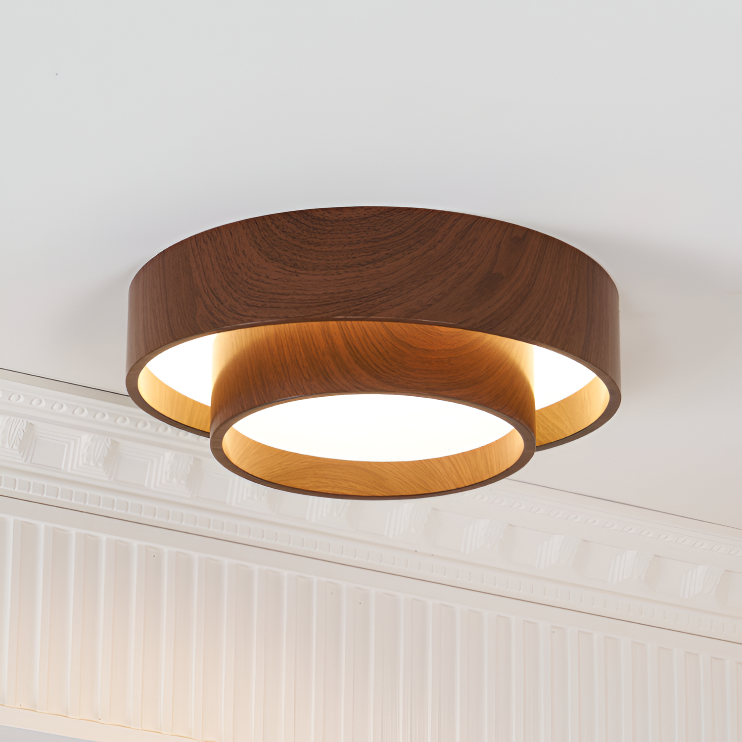 Lagdelt Træ-Effekt Loftslampe - Minimalistisk