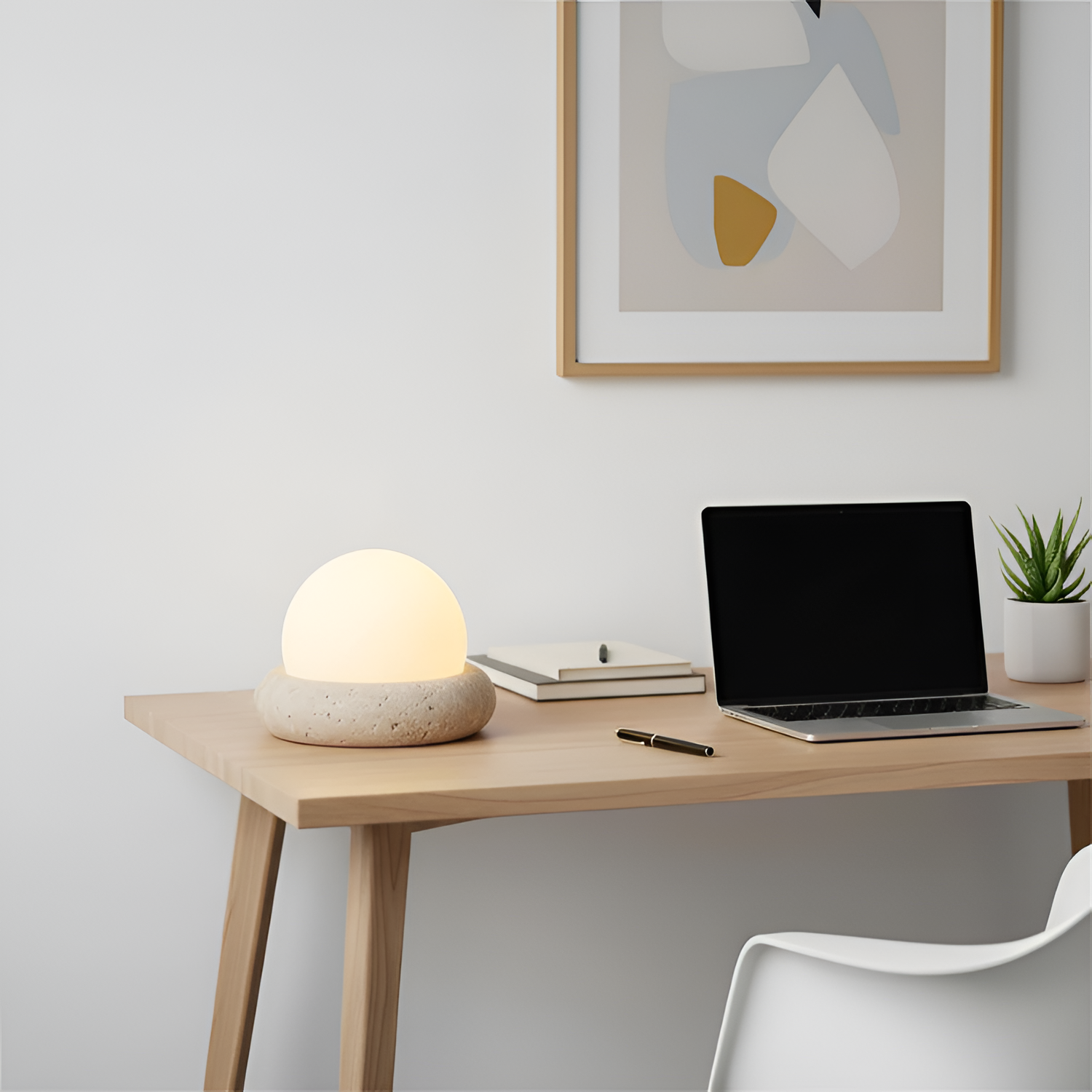 Skulpturel Travertin Bordlampe - Minimalistisk