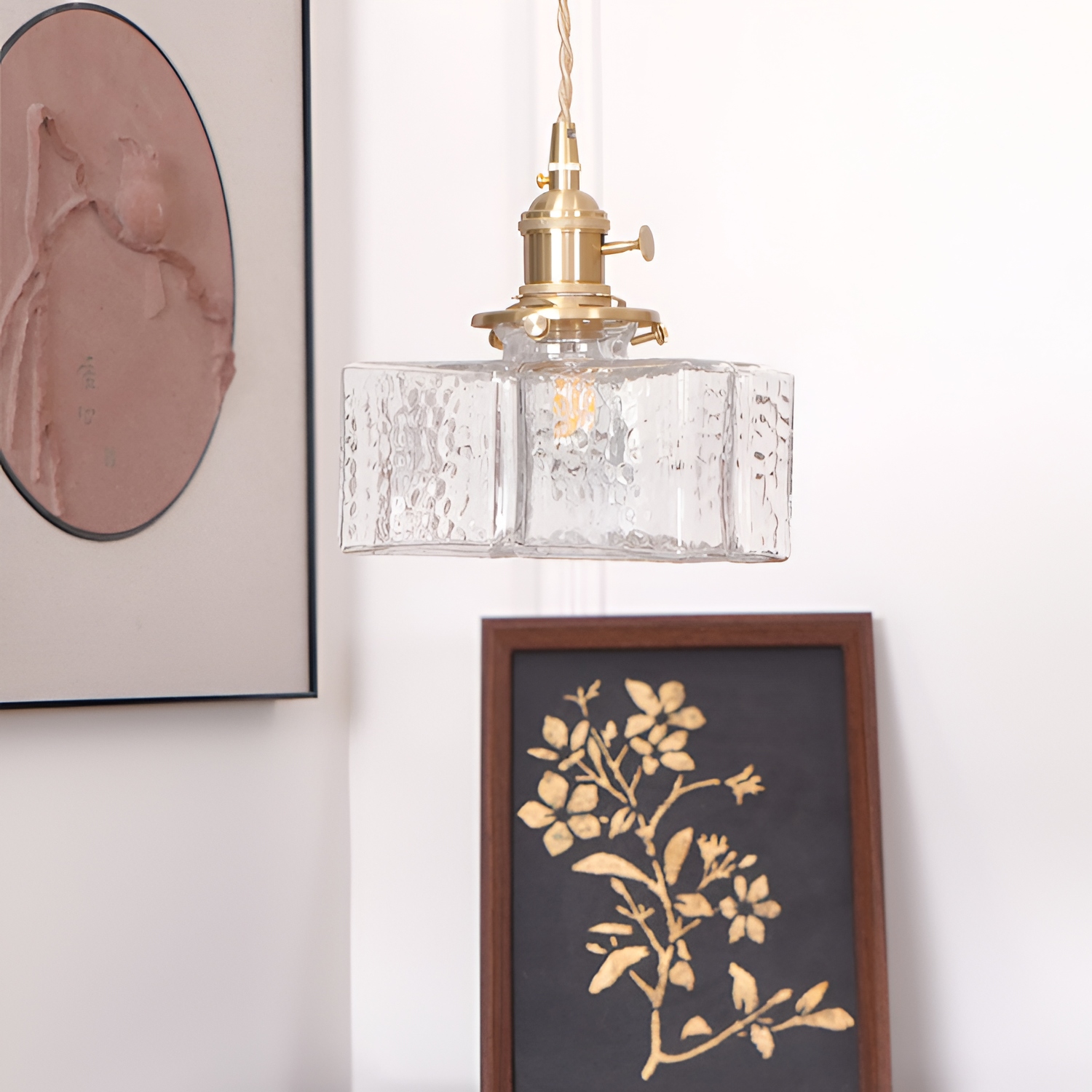 Tekstureret Glas Messing Pendellampe - Industriel