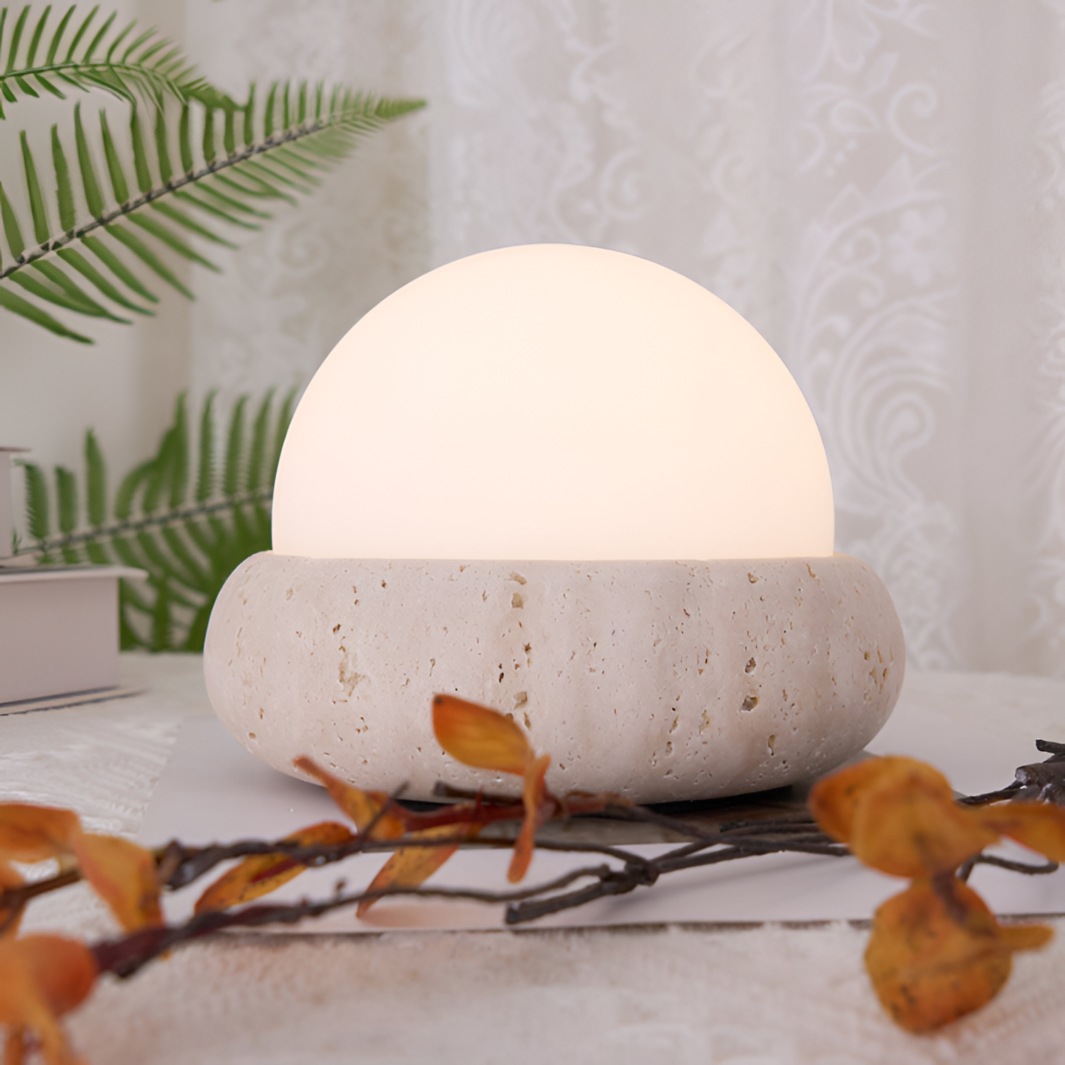 Skulpturel Travertin Bordlampe - Minimalistisk