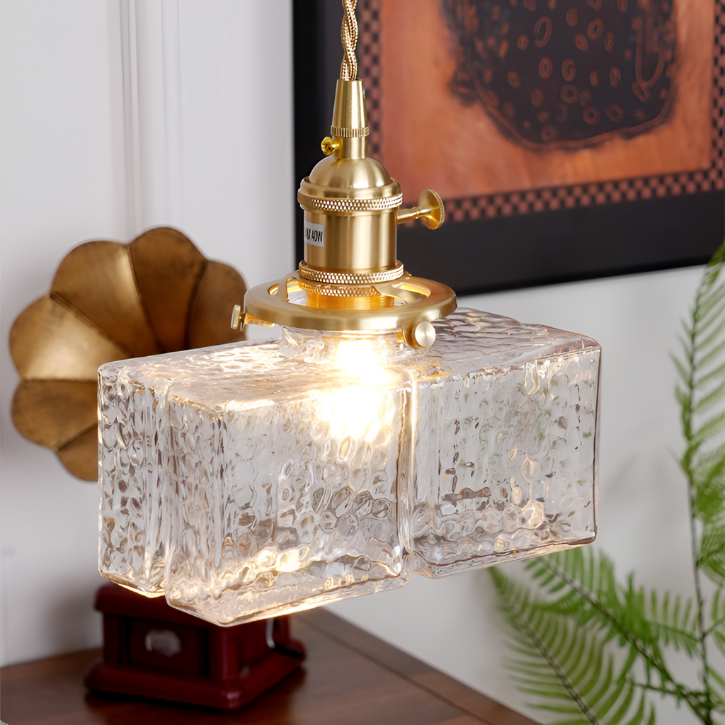 Tekstureret Glas Messing Pendellampe - Industriel