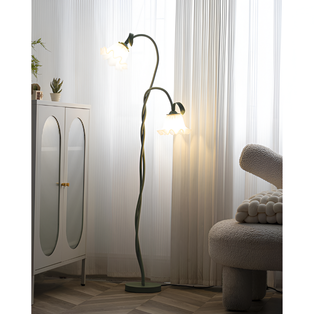 Blomstret buet gulvlampe - justerbar