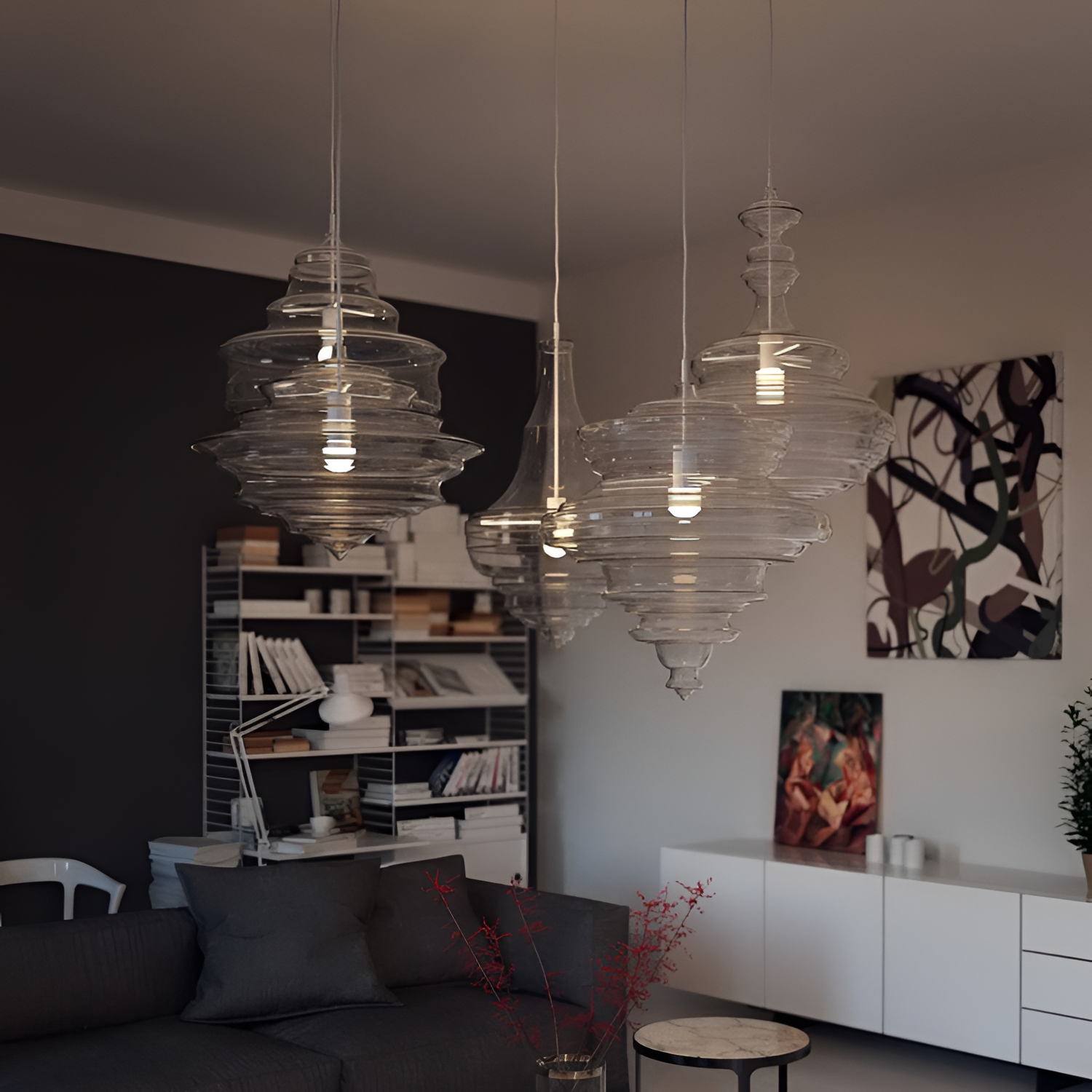 Skulpturel Rillet Glaspendel - Minimalistisk