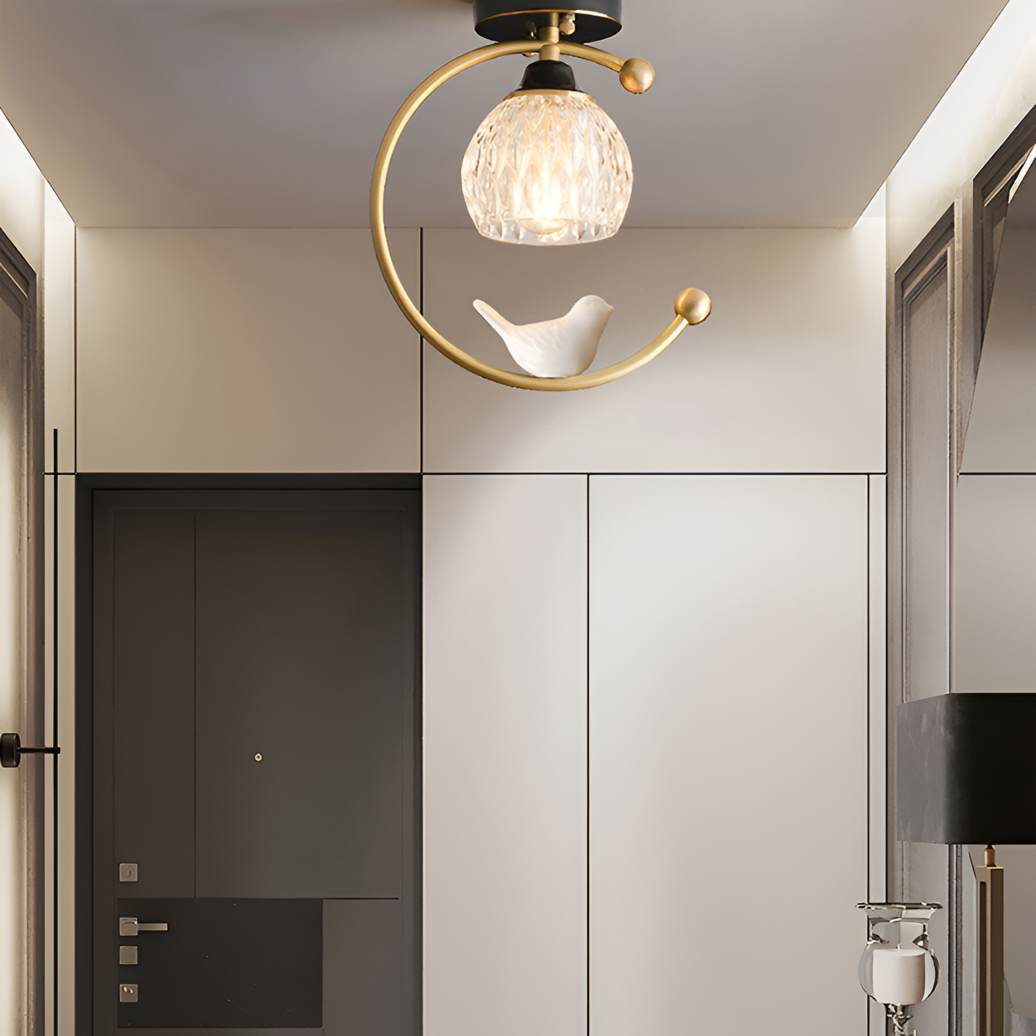 Crescent-figur med struktureret loftlampe – lysdæmpbar