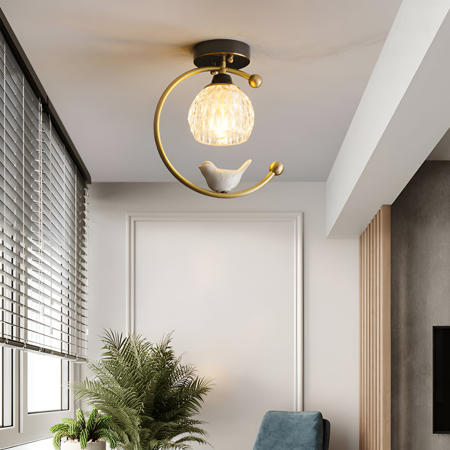 Crescent-figur med struktureret loftlampe – lysdæmpbar