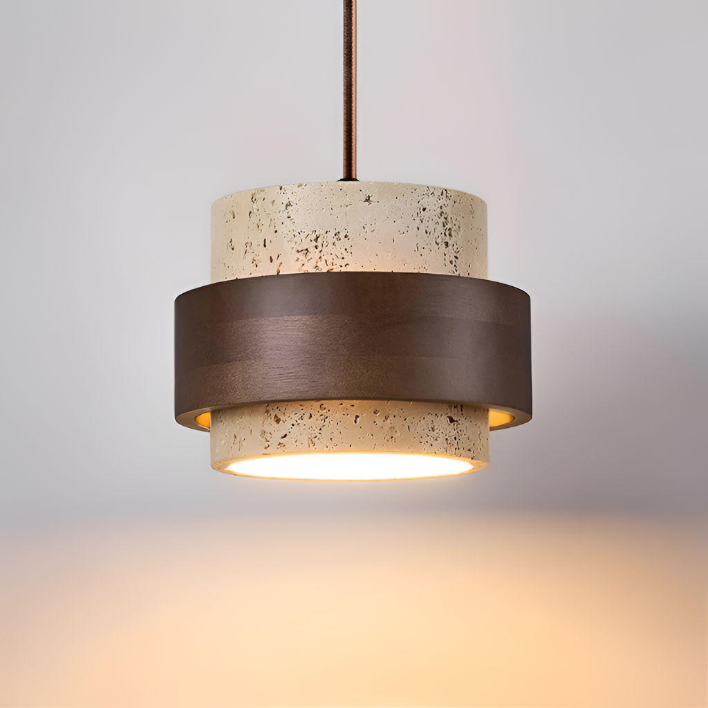 Industriel Travertin Træ Pendel - Minimalistisk