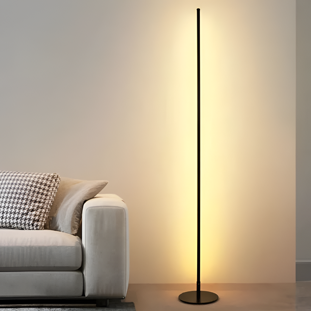 Minimalistisk sort metal-LED-gulvlampe – justerbar og dæmpbar