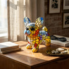 Fransk Bulldog-lampe i farvet harpiks - Skrivebordslampe