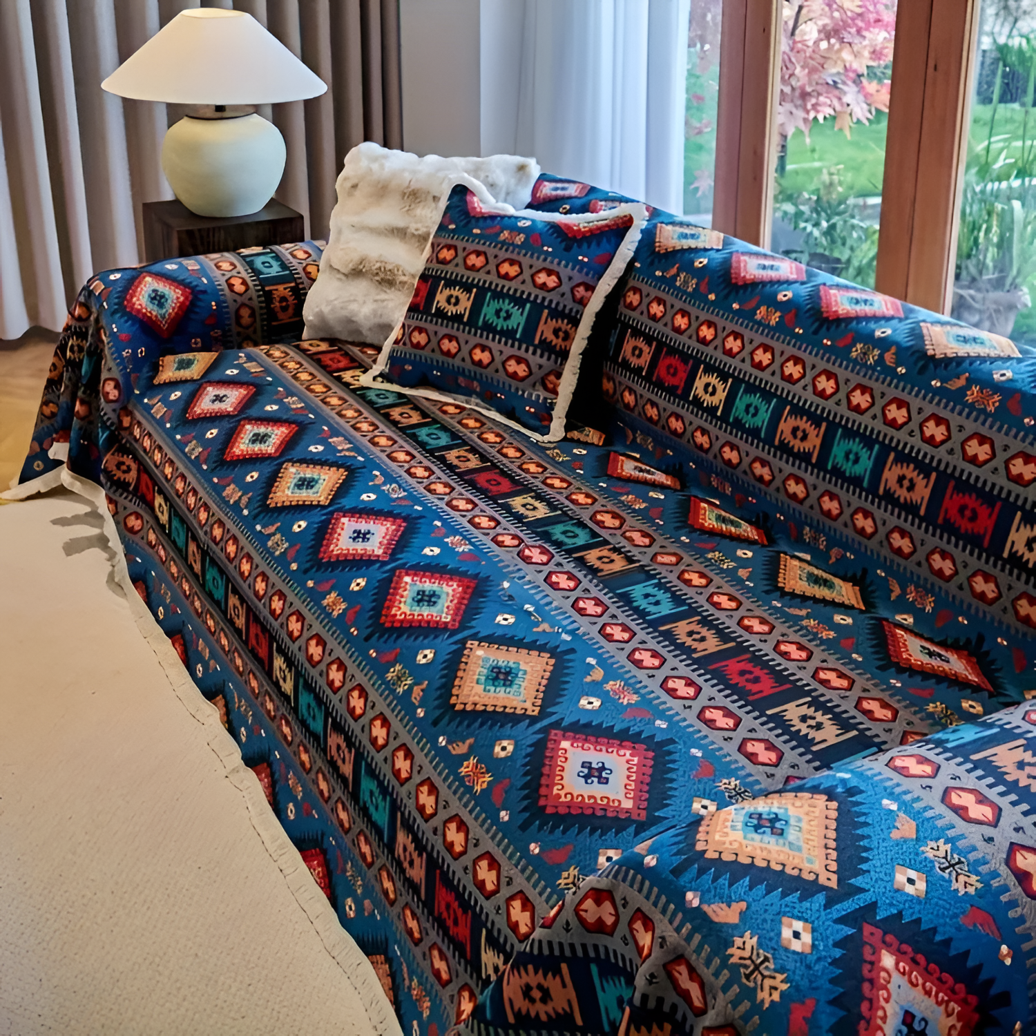 Bohemisk Geometrisk Sofatæppe - Marokkansk Stil