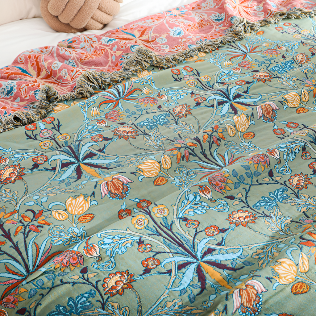 Jacquard Frynsesyet Sengedække - Floral