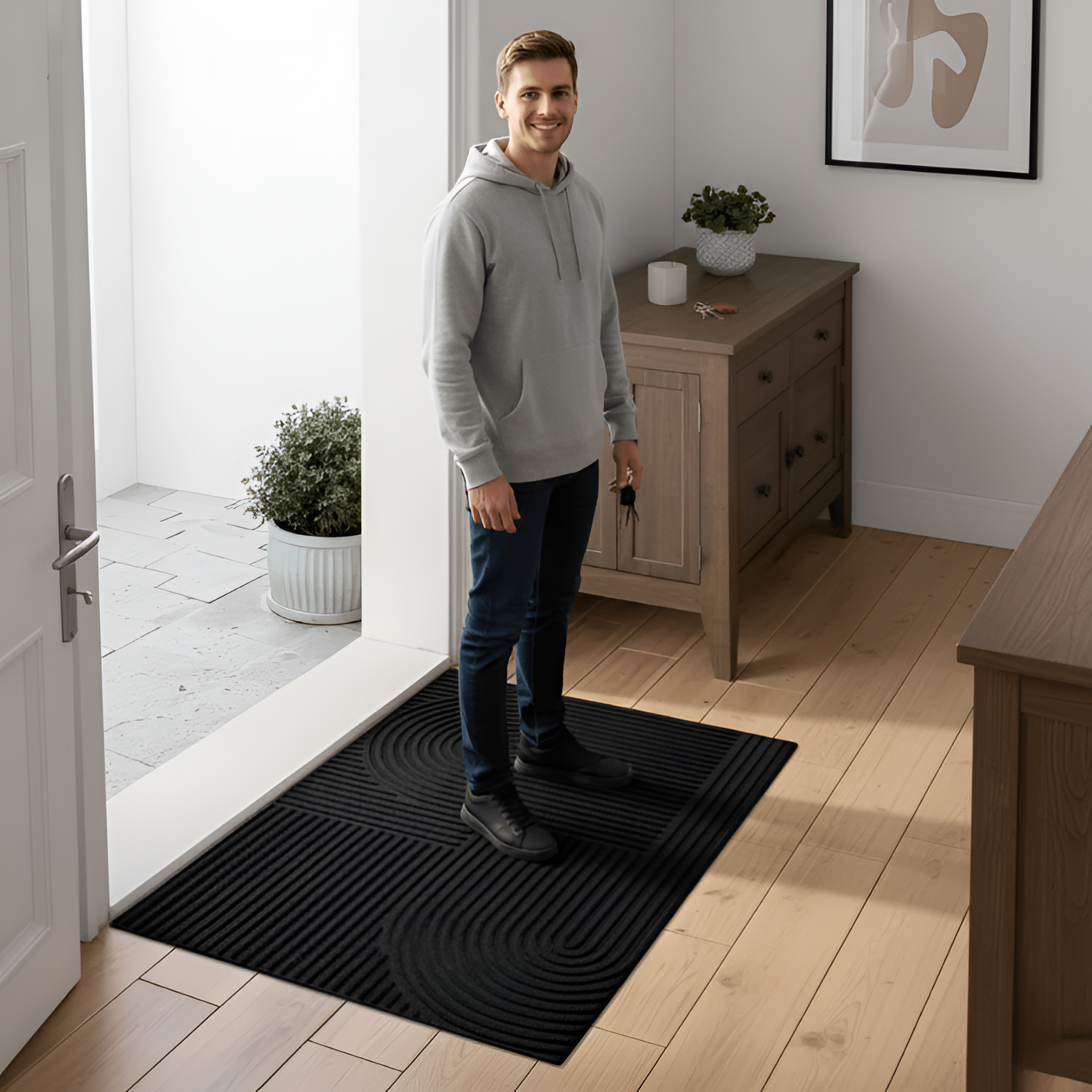 Dørmåtte med buede linjer – Absorberende og vaskbar