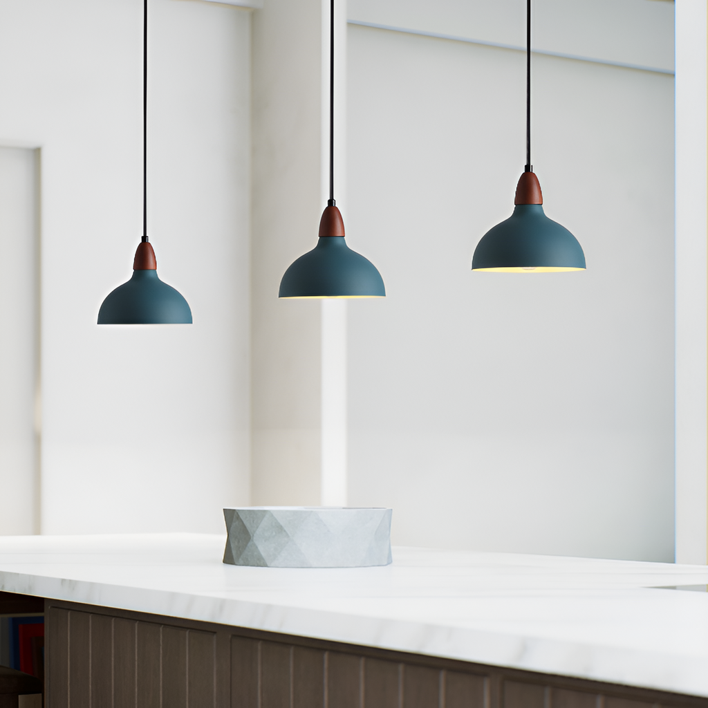 Petroleum Blå Oak Pendel - Moderne Køkkenlampe