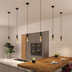 Sort og Messing Pendellampe - Moderne Cylindrisk Lampe