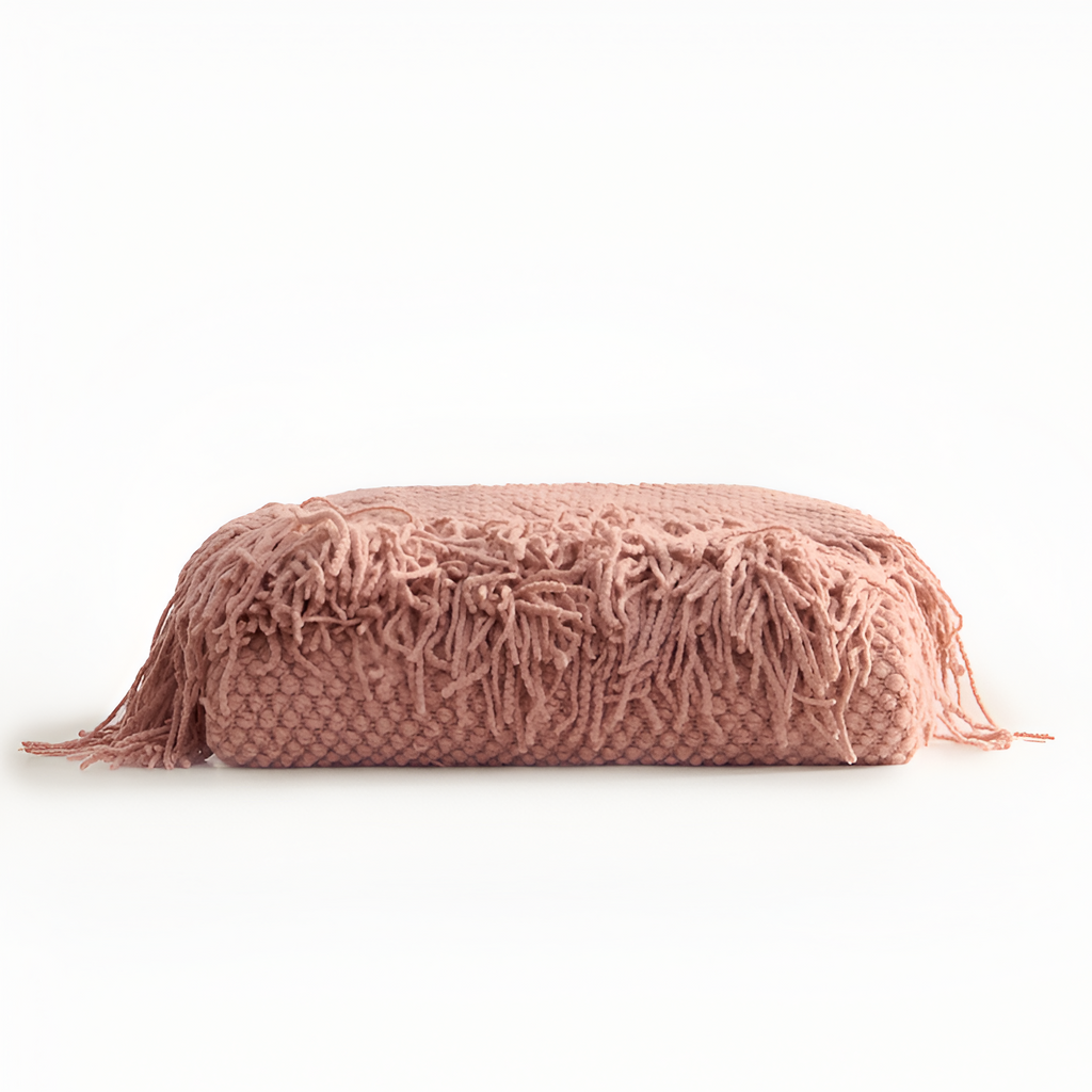 Grovstrikket Plaid Med Frynser - Minimalistisk