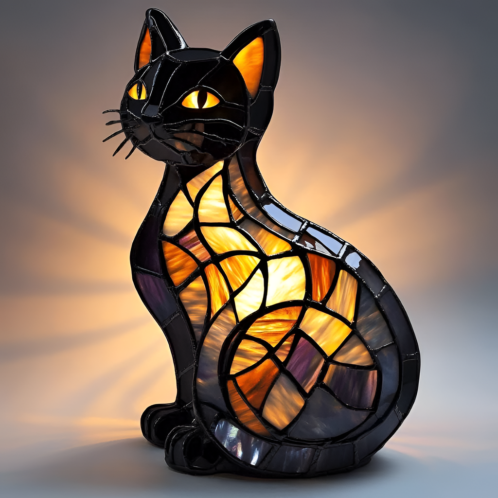 Mosaik Katte Bordlampe - Farverigt Glas til Stuen LED