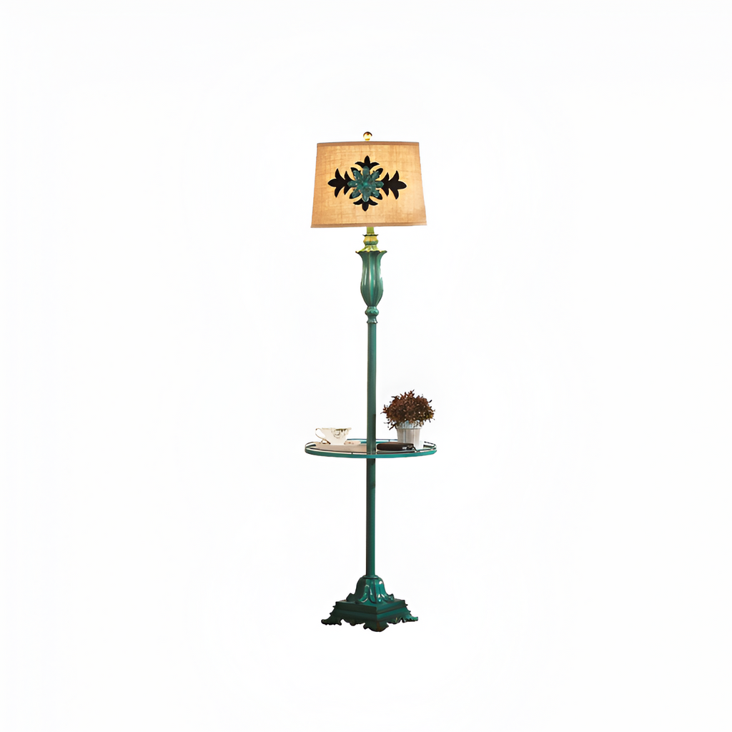 Antik floral gulvlampe - Med bordbakke