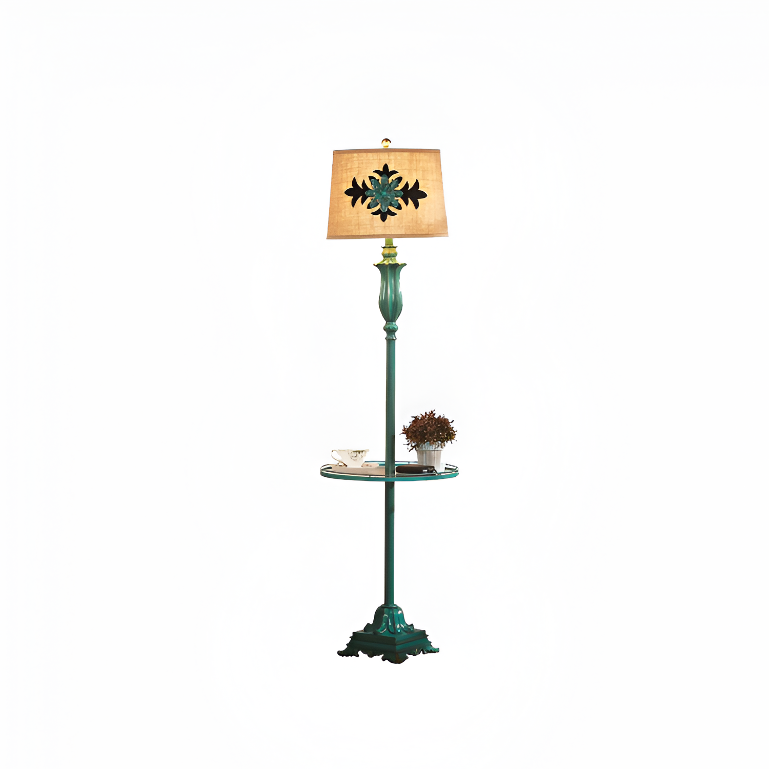 Antik floral gulvlampe - Med bordbakke