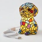 Glaseret Hvalp Bordlampe med USB - Natlampe til Børneværelse