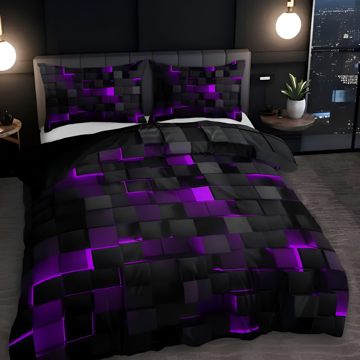 3d-sengetøjssæt Med Geometriske Mønstre – I Cyberpunk-stil