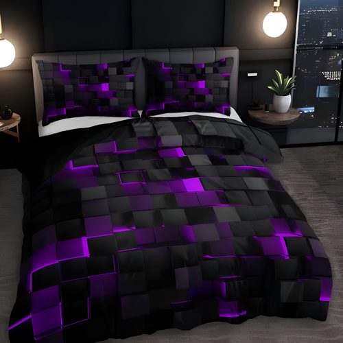 3d-sengetøjssæt Med Geometriske Mønstre – I Cyberpunk-stil