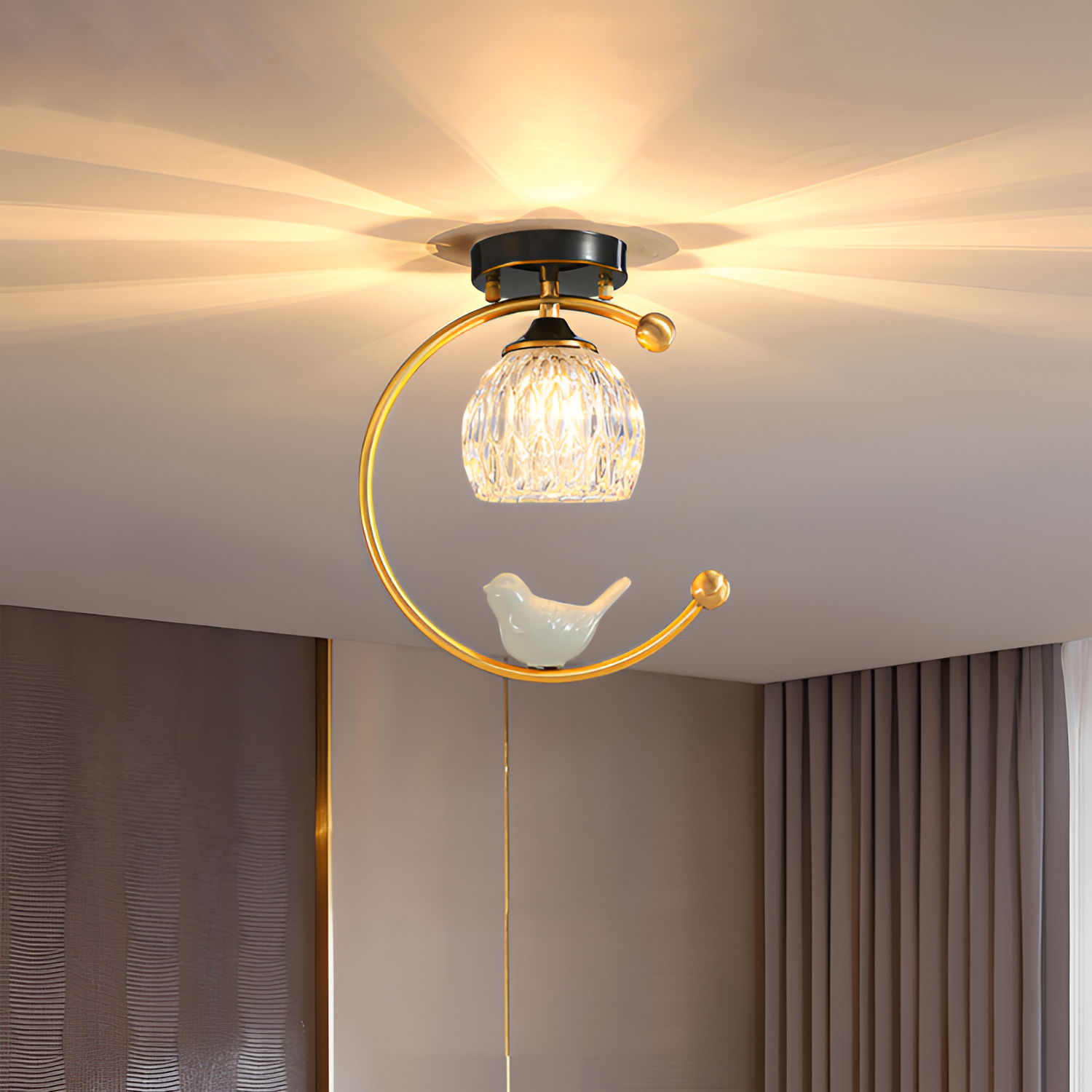 Crescent-figur med struktureret loftlampe – lysdæmpbar